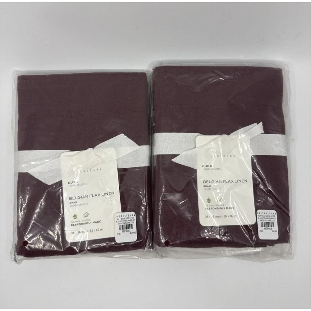 Pottery Barn Merlot Euro Belgian Flax Linen Shams Set Of 2 Luxury 26